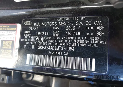 2021 Kia Rio S from USA, damaged, VIN 3KPA24AD1ME376064